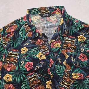 Buffalo Outdoors Tiki Tropical Hawaiian Rayon Button Down Shirt Mens 3XL Black